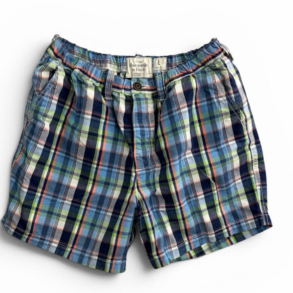 Abercrombie Flat Front Men's Plaid Shorts - Blue/Green - Size Large - Picture 4 of 10